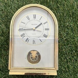 Bulova Gold and White Arch Mantel Clock
